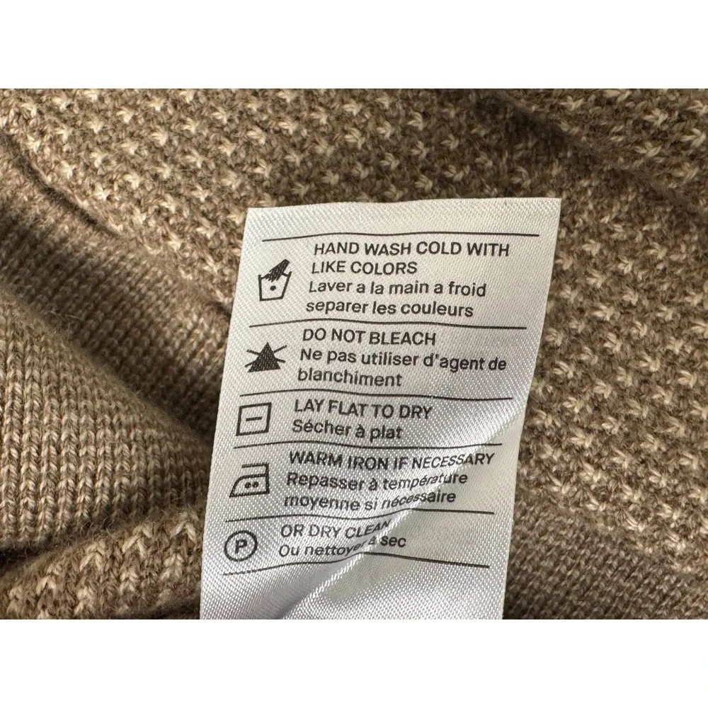 Vince Geo Jacquard Quarter Zip Wool Cashmere Blend Sweater Teton/River Sand Sz M